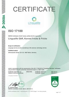 Certificate ISO 17100
